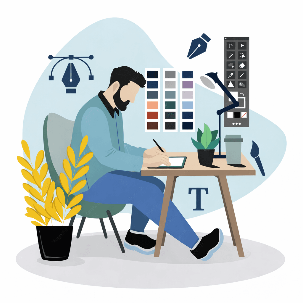 Designer working on brand and digital design at a workstation
